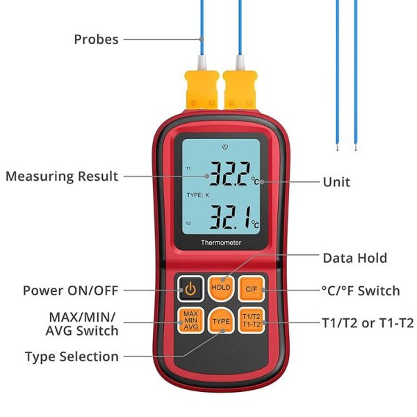 BENETECH GM1312 2.4 inch LCD Screen Thermocouple Thermometer Measure J, K, T, E, N and R Type, Measure Range: -50~300C - Image 6