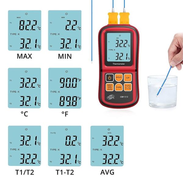 BENETECH GM1312 2.4 inch LCD Screen Thermocouple Thermometer Measure J, K, T, E, N and R Type, Measure Range: -50~300C - Image 7