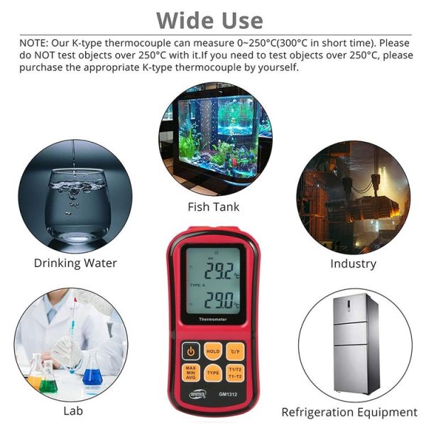 BENETECH GM1312 2.4 inch LCD Screen Thermocouple Thermometer Measure J, K, T, E, N and R Type, Measure Range: -50~300C - Image 9