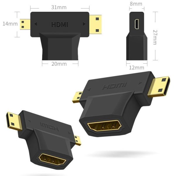 3 in 1 HDMI Female to Mini HDMI Male + Micro HDMI Male Adapter (Black) - Image 2