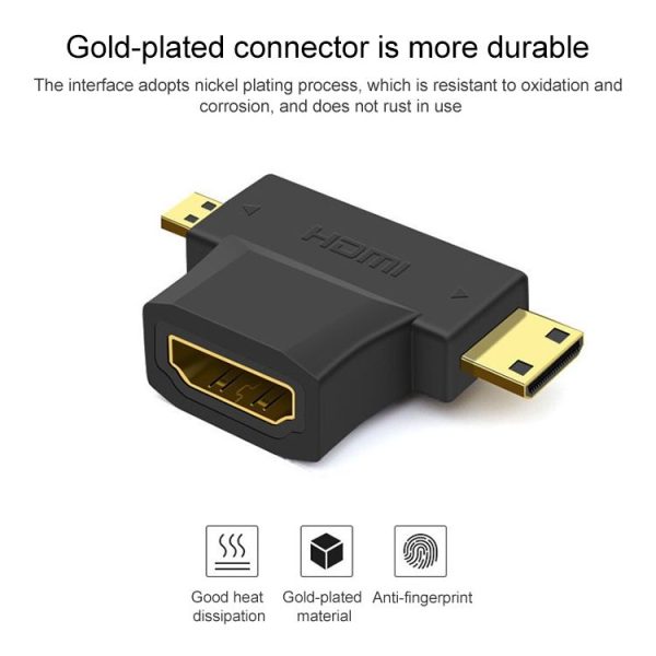 3 in 1 HDMI Female to Mini HDMI Male + Micro HDMI Male Adapter (Black) - Image 3