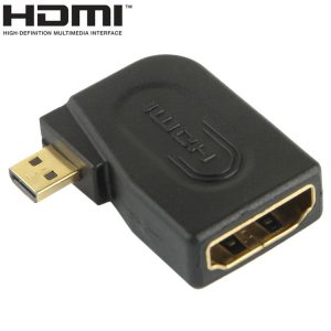 Gold Plated Micro HDMI Male to HDMI 19 Pin Female Adaptor with 90 Degree Angle (Black)