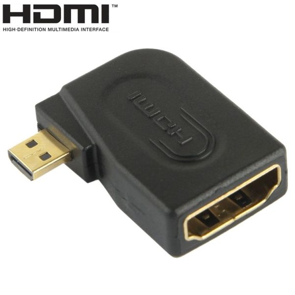 Gold Plated Micro HDMI Male to HDMI 19 Pin Female Adaptor with 90 Degree Angle (Black)