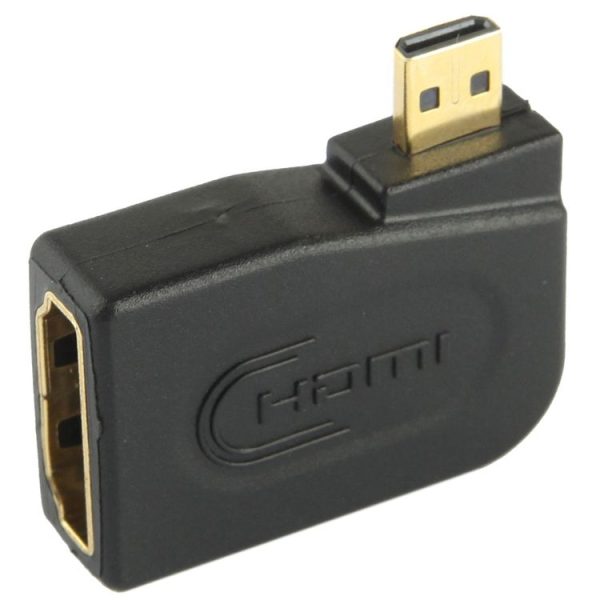 Gold Plated Micro HDMI Male to HDMI 19 Pin Female Adaptor with 90 Degree Angle (Black) - Image 4