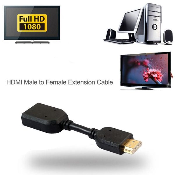10cm HDMI 19 Pin Male to HDMI 19 Pin Female (AM-AF) Connector Adapter Cable (Black) - Image 4