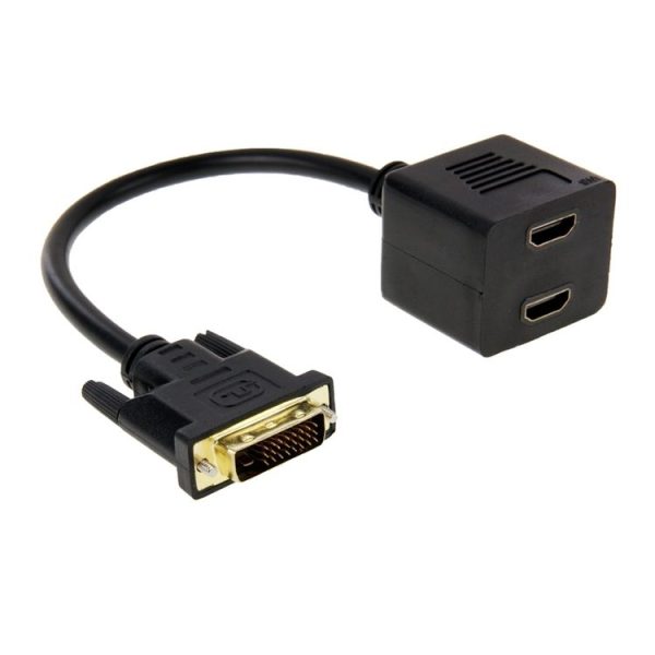 29.5cm DVI 24+1 Pin Male to 2 x HDMI Female Splitter Cable (Black) - Image 2