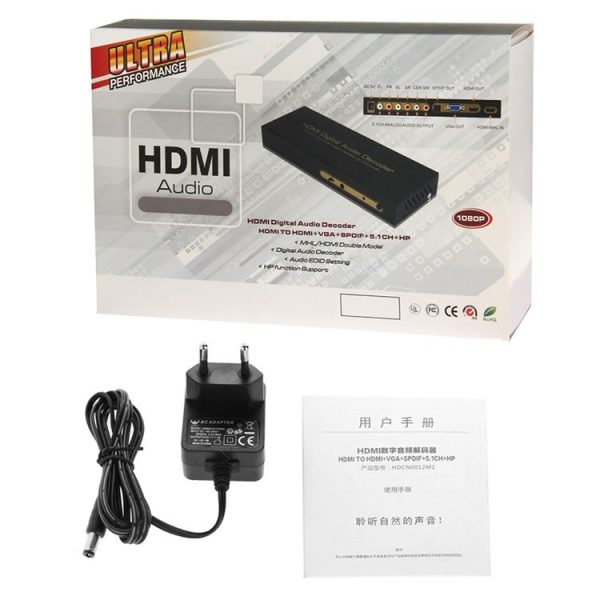 HDMI to HDMI + Audio (SPDIF + R / L) Converter (EU Plug) (Black) - Image 7