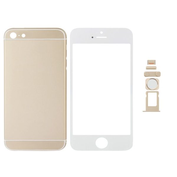 Full Assembly Metal Housing Cover with Appearance Imitation of iPhone 6 for iPhone 5, Including Back Cover & Outer Glass Lens & Card Tray & Volume Control Key & Power Button & Mute Switch Vibrator Key & Home Button (Gold) - Image 2