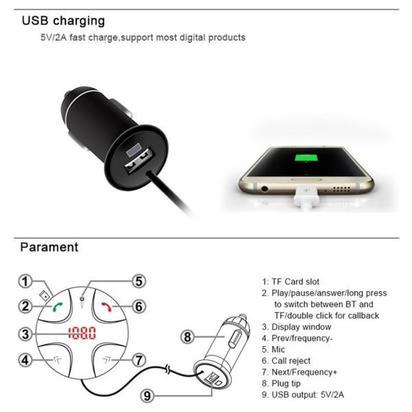 FM29B Bluetooth FM Transmitter Hands-free Car Kit, Car Charger, For iPhone, Galaxy, Sony, Lenovo, HTC, Huawei, and other Smartphones - Image 11
