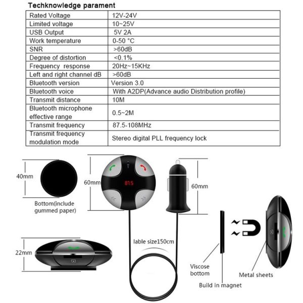 FM29B Bluetooth FM Transmitter Hands-free Car Kit, Car Charger, For iPhone, Galaxy, Sony, Lenovo, HTC, Huawei, and other Smartphones - Image 12