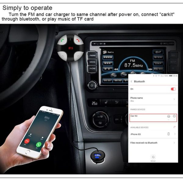 FM29B Bluetooth FM Transmitter Hands-free Car Kit, Car Charger, For iPhone, Galaxy, Sony, Lenovo, HTC, Huawei, and other Smartphones - Image 15