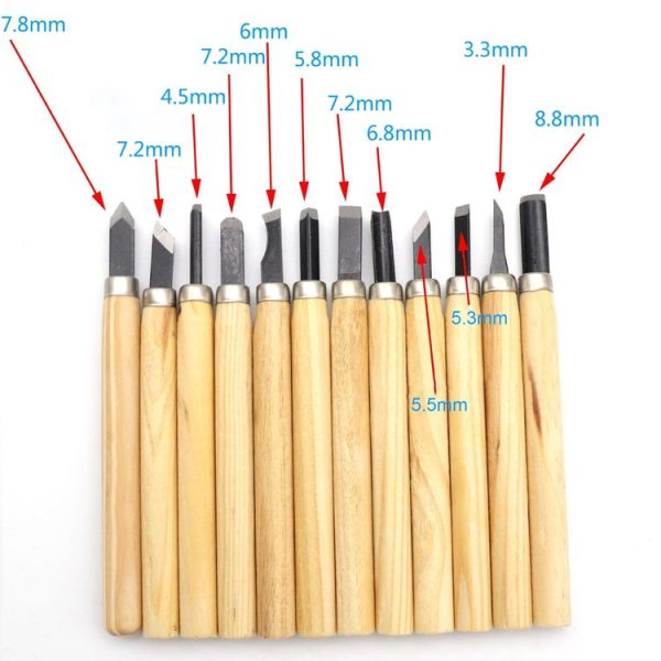 12 PCS / Set Assorted Wood Carving Tools Set with Stainless Steel Blade and Wood Handle - Image 4