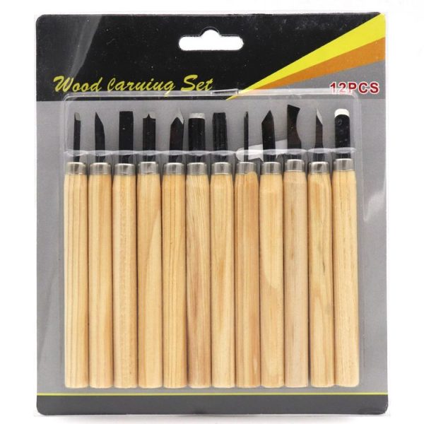 12 PCS / Set Assorted Wood Carving Tools Set with Stainless Steel Blade and Wood Handle - Image 5