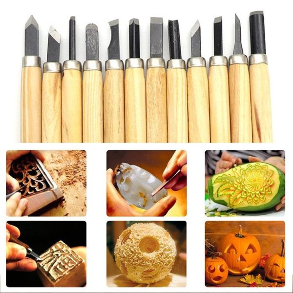 12 PCS / Set Assorted Wood Carving Tools Set with Stainless Steel Blade and Wood Handle - Image 6
