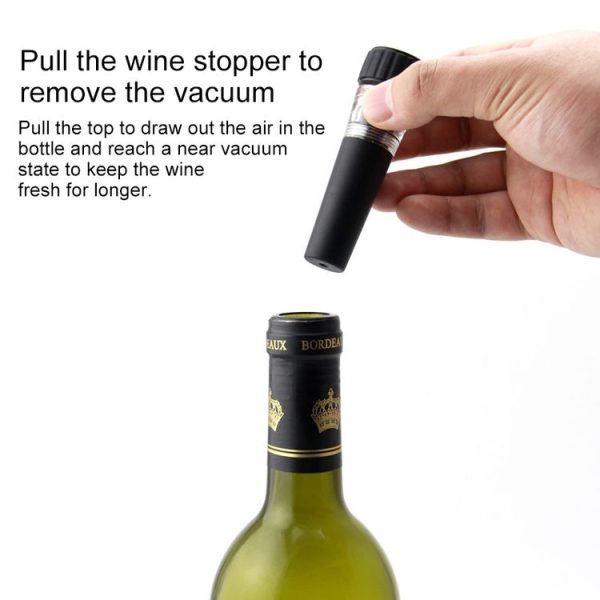 Reusable Vacuum Stopple Bottle Stopper Cork Plug for Wine Liquor (Black) - Image 4