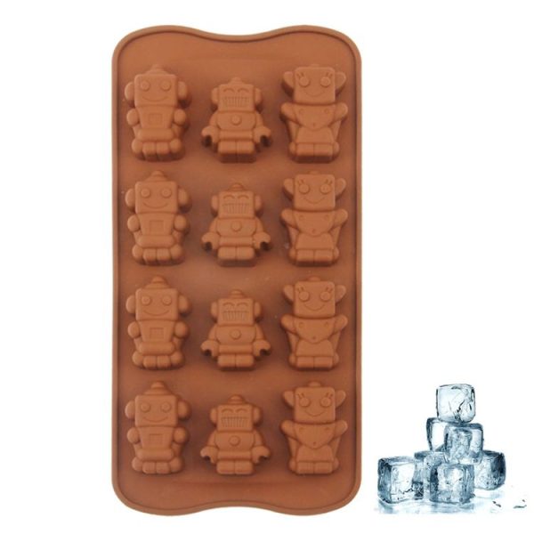 Lovely Robot Shape 12-Grid Ice Cube Tray (Brown)