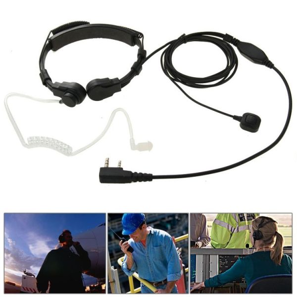 Throat control Transceiver Earpiece Headset for Walkie Talkies, 3.5mm + 2.5mm Plug (Black)