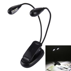 2 Arm LED Book Light, Dual Arms Clip On LED Light For Reading Camping Hiking (Black)