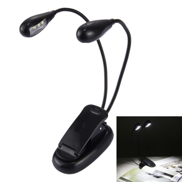 2 Arm LED Book Light, Dual Arms Clip On LED Light For Reading Camping Hiking (Black)