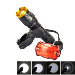 LT-TJ CREE XM-L T6 5-Modes LED Flashlight, 2000 LM Adjustable Focus with Bicycle Tail Light & Mounting Clip