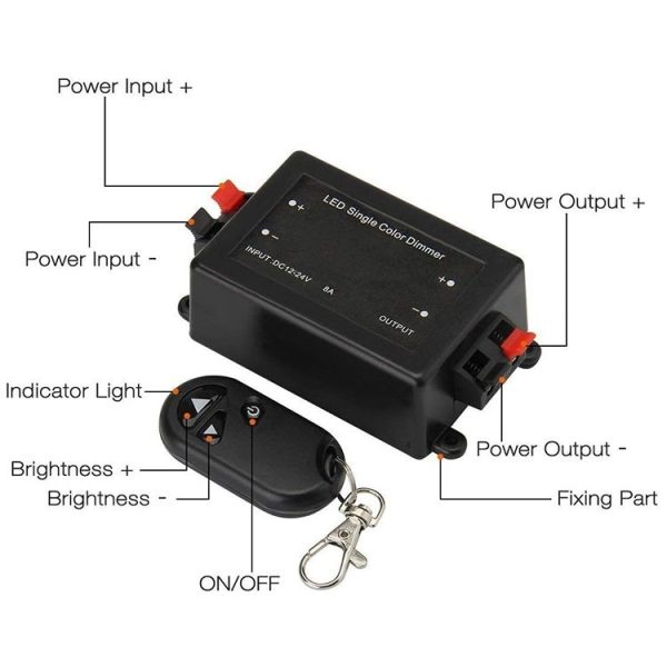 RF Wireless Controller / LED Single Color Dimmer, DC 12V (Black) - Image 3
