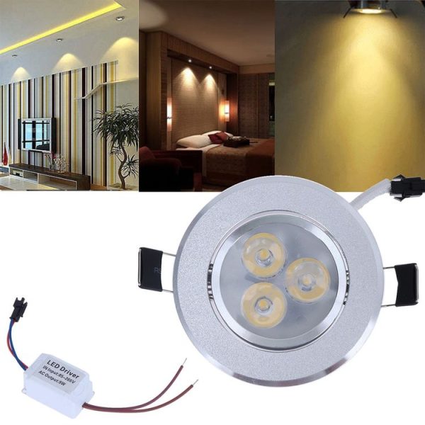 3W Ceiling Light Down Light with LED Driver, 3 LED, 270LM, Warm White Light, AC85V - 265V, Aluminum Material - Image 4