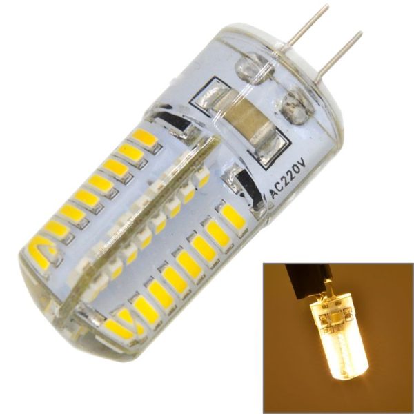 G4 4W 200LM Silicone Corn Light Bulb, 64 LED SMD 3014, Warm White Light, AC 220V