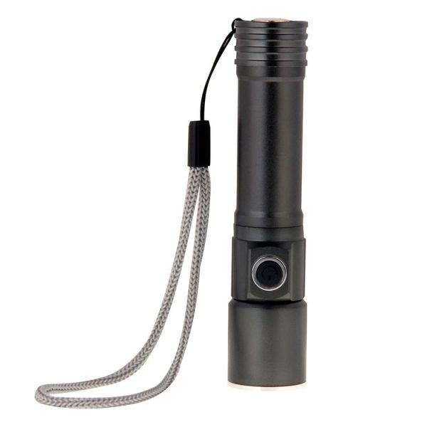 White Light Dimmable Rechargeable Flashlight, 3-Modes with Magnetic & Lanyard (Black) - Image 2
