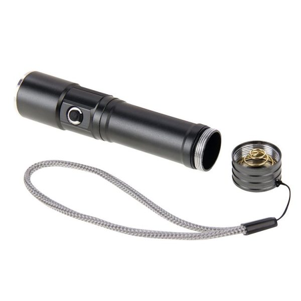 White Light Dimmable Rechargeable Flashlight, 3-Modes with Magnetic & Lanyard (Black) - Image 6