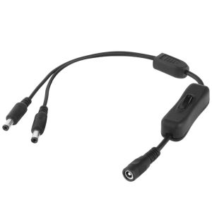 5.5 x 2.1mm Female to 2x Male DC Power Cable Connector with Switch for LED Strip, Length: 30cm (Black)