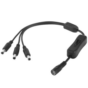 5.5 x 2.1mm Female to 3x Male DC Power Cable Connector with Switch for LED Strip, Length: 30cm (Black)