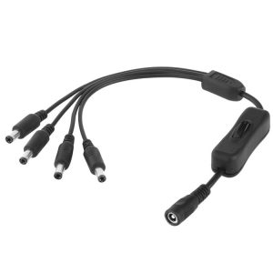 5.5 x 2.1mm Female to 4x Male DC Power Cable Connector with Switch for LED Strip, Length: 30cm (Black)