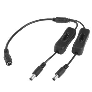 5.5 x 2.1mm Female to 2x Male DC Power Cable Connector with Switch for LED Strip, Length: 30cm (Black)