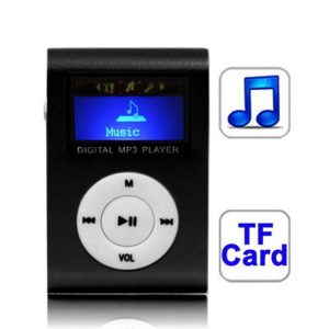 TF / Micro SD Card Slot MP3 Player with LCD Screen, Metal Clip (Black)