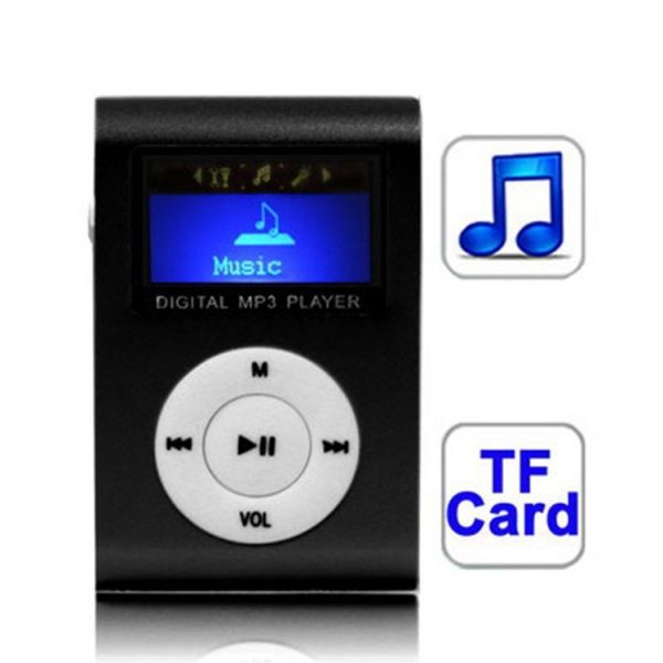 TF / Micro SD Card Slot MP3 Player with LCD Screen, Metal Clip (Black)