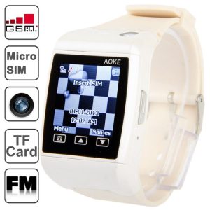 AOKE AK13 GSM Smart Watch Phone, FM / Bluetooth / Camera, MTK6250, Single Micro SIM, Network: 2G (White)