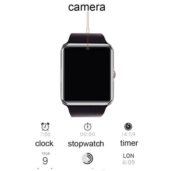 GT08 Smart Watch 1.54 inch TFT LCD Capacitive Touch Screen Watch Phone, Support 0.3MP Camera / Bluetooth V3.0 / NFC / GSM (Black + Silver) - Image 8