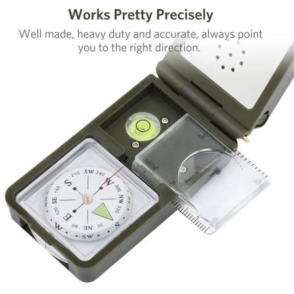 10 in 1 (Thermometer, Hygrometer, LED light, Reflector, Spirit level, Compass, Whistle, Flint, Magnifier, Ruler) Multi-Function Portable Compass - Image 5