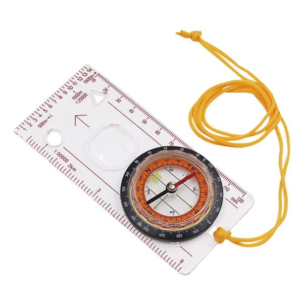 2 in 1 Compass with Map Measuring Ruler Lanyard Emergency Survival Tool (Transparent)