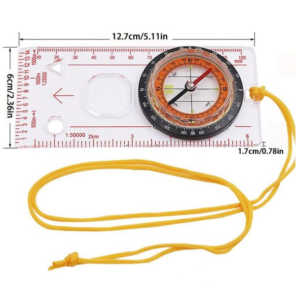 2 in 1 Compass with Map Measuring Ruler Lanyard Emergency Survival Tool (Transparent) - Image 2