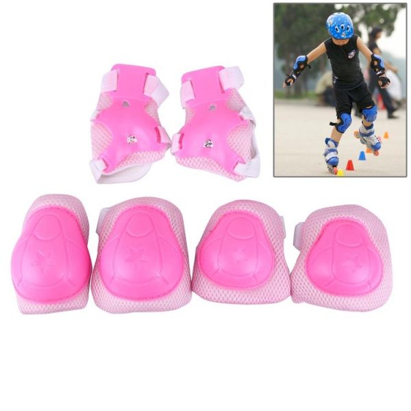 6 in 1 Roller Skate Knee & Elbow & Wrist Pads Protective Gear Sets (Pink)