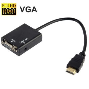 26cm HDMI to VGA + Audio Output Video Conversion Cable with 3.5mm Audio Cable, Support Full HD 1080P (Black)