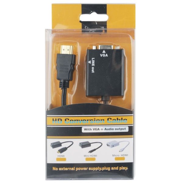 26cm HDMI to VGA + Audio Output Video Conversion Cable with 3.5mm Audio Cable, Support Full HD 1080P (Black) - Image 6