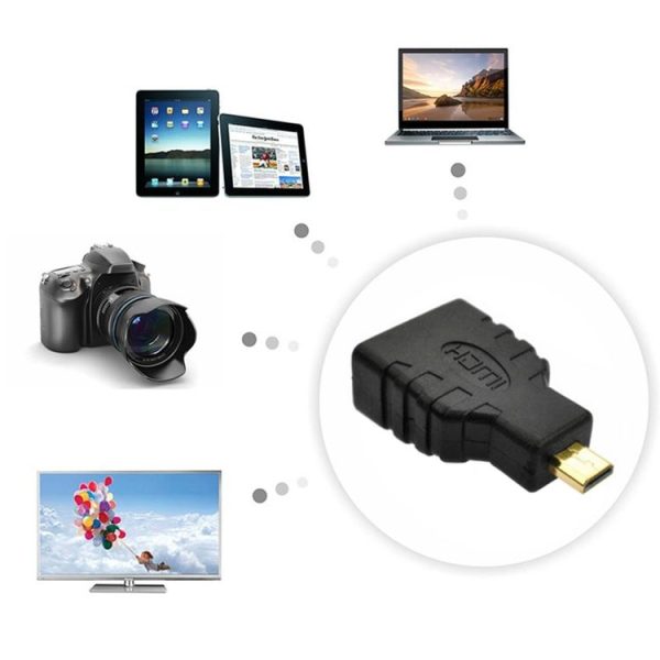Micro HDMI Male to HDMI Female Adapter (Gold Plated) (Black) - Image 5