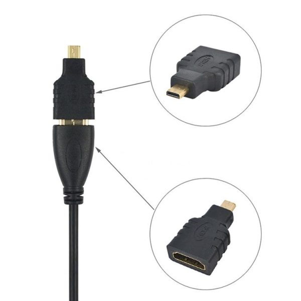 Micro HDMI Male to HDMI Female Adapter (Gold Plated) (Black) - Image 6