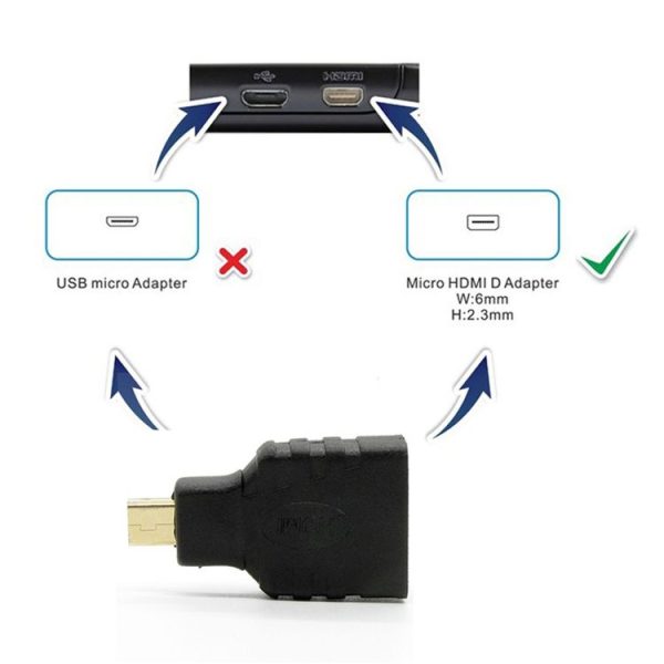 Micro HDMI Male to HDMI Female Adapter (Gold Plated) (Black) - Image 7