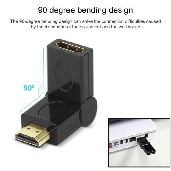 HDMI 19 Pin Male to HDMI 19Pin Female SWIVEL (180 Degree) Adaptor (Gold Plated) (Black) - Image 4
