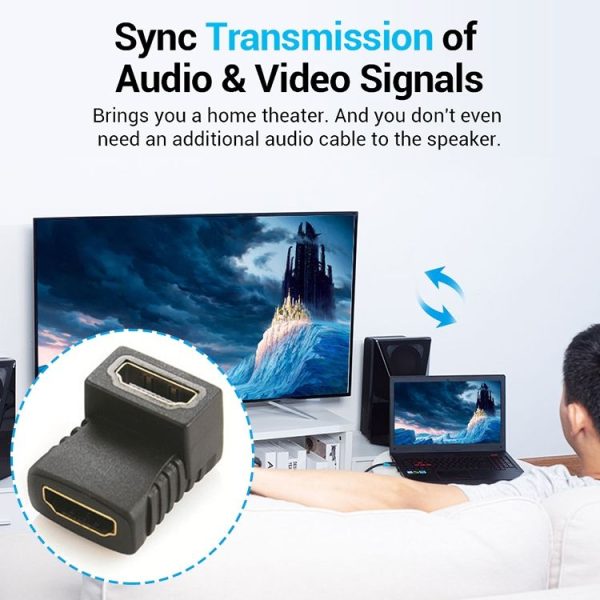 HDMI Angle Coupler (Female to Female) - 90 Degree (Gold Plated) (Black) - Image 5