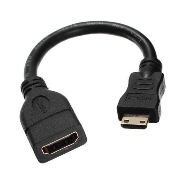 16cm Gold Plated Mini HDMI Male to HDMI 19 Pin Female Cable (Black)