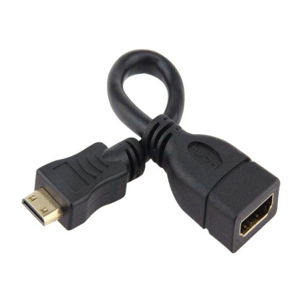 16cm Gold Plated Mini HDMI Male to HDMI 19 Pin Female Cable (Black) - Image 2